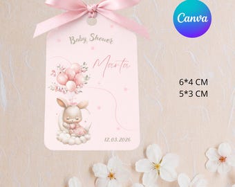 Etiqueta de recuerdo de Baby Shower, plantilla digital editable baby shower niña.