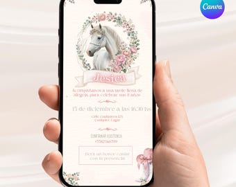 Invitación de Cumpleaños editable en Canva. Invitación de cumpleaños vaquera, acuarela color rosa.
