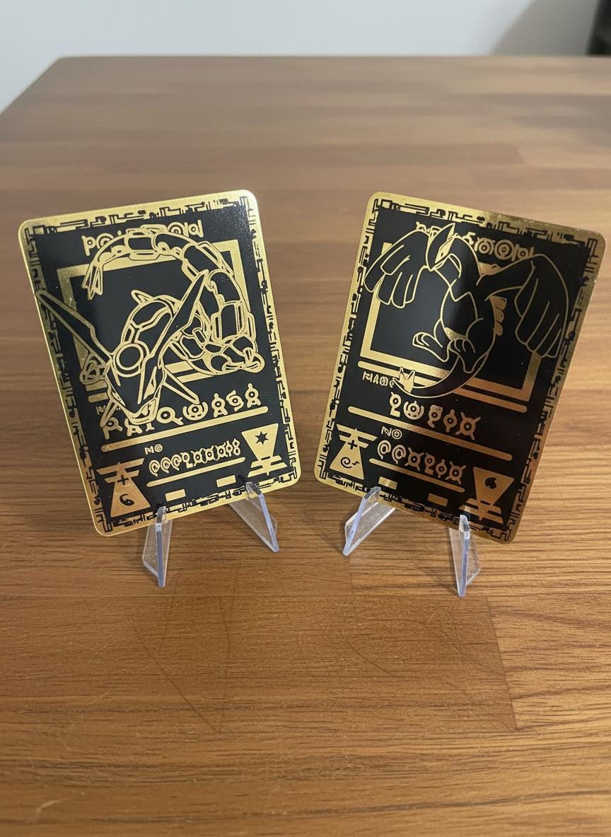 black and gold custom pokemon cards Lugia & Rayquaza Gold Metal