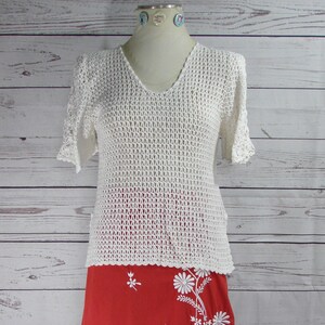Bohemian Bell Sleeve Knit Crochet Natural Cream Handmade Small Cotton Top Vintage Cottagecore Grannie Chic Dainty Feminine Romantic Girly