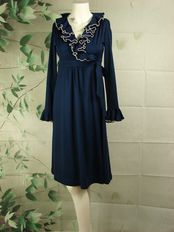 Ruffle Wrapped in Vintage Navy Blue wrap dress wit