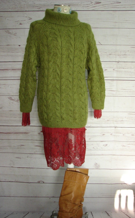 Im Keen - On Olive Green Chunky Cable Knit Oversiz