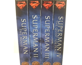 Zestaw 4 kaset VHS z Supermanem i Christopherem Reeve'em, używany, w stylu vintage