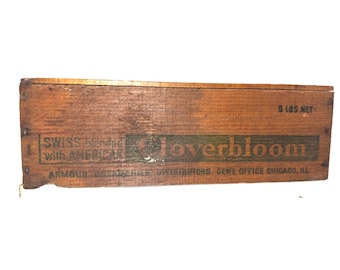 Vintage Armour's Cloverbloom 5lb Wooden Swiss Blended Cheese Box