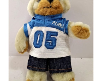 Vintage 1990s FUBU Mini Plush Stuffed Dog #05 Football Jersey & Jeans