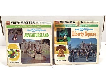 Zestaw 2 zabytkowych dysków Disney GAF View Master – Adventure Land i Liberty Square
