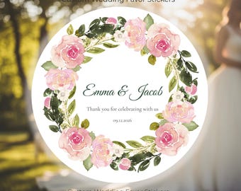Floral Wedding Stickers Personalized, Flower Thank You Labels, Custom Envelope Seals