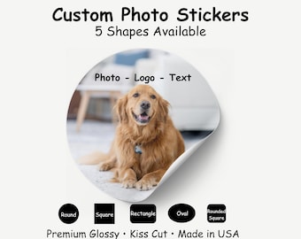Custom Photo Stickers – Upload Your Image, Logo or Text, 5 Shapes Available, Personalized Labels
