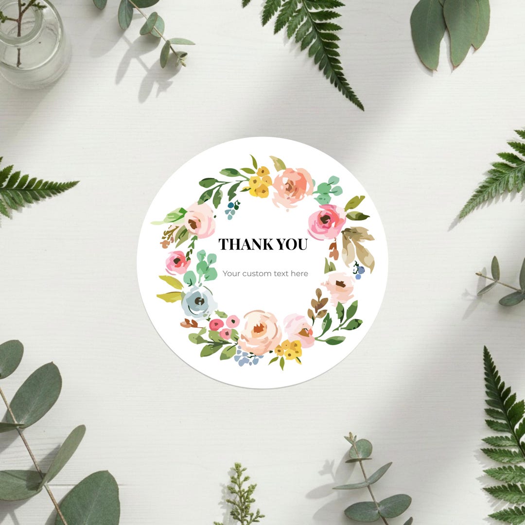 Floral Thank You Stickers Personalized, Flower Favor Labels, Custom ...