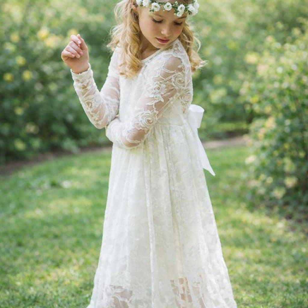 Long Sleeve Lace Flower Girl Dress - Etsy