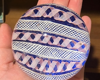 Vintage Murano Latticino Art Glass Paperweight – Handcrafted Italian Glass - Twisted Colored Ribbons - Free Shipping - Made in Italy