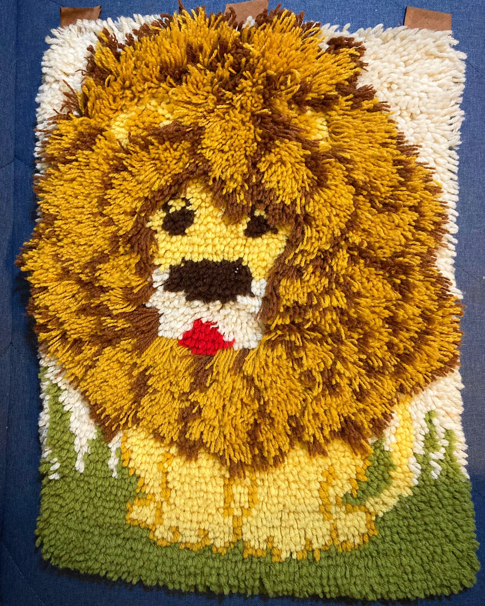 Vintage latch hook lion wall hanging lion lay hook rug Etsy