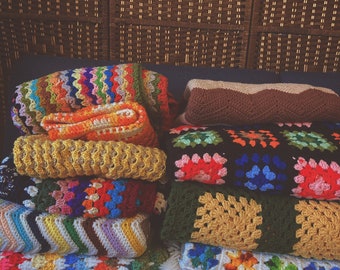 Vintage Crocheted Blanket are back! - Crochet Granny Square Blanket - Crocheted Chevron Collection - More Just added! Priced to sell out!