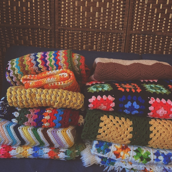 Vintage Crocheted Blanket are back! - Crochet Granny Square Blanket - Crocheted Chevron Collection - More Just added! Priced to sell out!