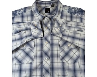 Camisa a cuadros de manga larga con botones y corte moderno vintage Y2K de J. FERRAR, azul, talla XXL