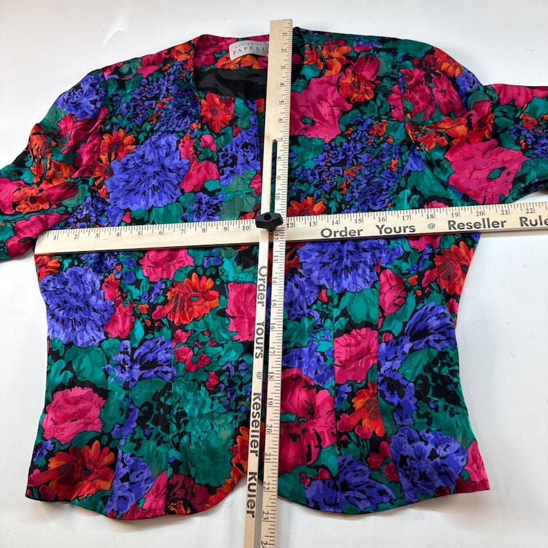 Veste florale Adrianna Papell violet sarcelle rose vert soie vintage taille 12 image 5