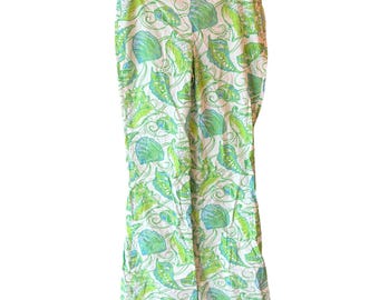 Lilly Pulitzer Jubilee Women's Sz 6 Pants Seashell Leaf Print Green Blue Cotton