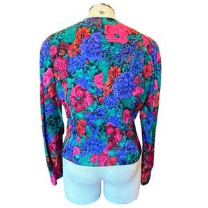 Veste florale Adrianna Papell violet sarcelle rose vert soie vintage taille 12 image 2
