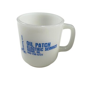Vintage Glasbake Milk Glass Mug Oil Patch Electric Service Oklahoma Advertising