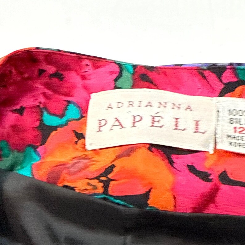 Veste florale Adrianna Papell violet sarcelle rose vert soie vintage taille 12 image 3