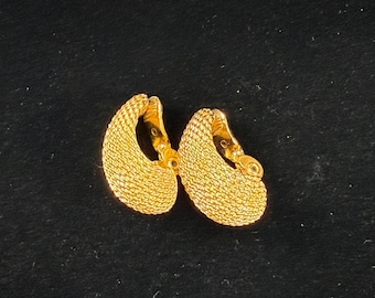 Monet Vintage Gold Tone Textured Clip On Earrings Classic Statement