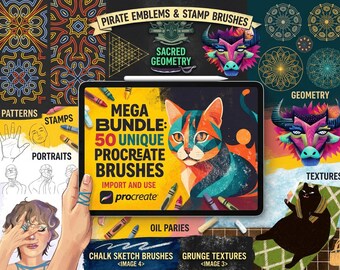 Megapaquete de pinceles para Procreate: 50 pinceles únicos, descarga digital para ilustración en iPad