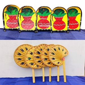 tal patar sombrero pakha y swastik kulo 5+5 decoración bengalí pared colgante decoración pandal