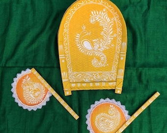 Conjunto bengalí Kulo y Hatpakha pintado a mano, decoración del hogar Alpona