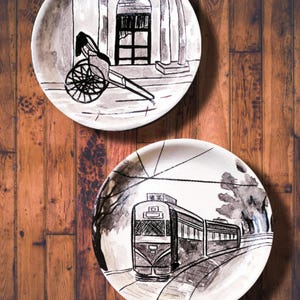 Platos de pared con temática de Calcuta pintados a mano: dibujos animados bengalíes (juego de 2)