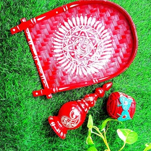 Conjunto Kulo de boda bengalí pintado a mano: Gachkouto & Kunko - Kolkata Decor
