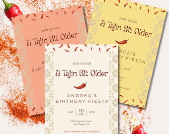 A Tajin Bit Older Birthday Invitation & Cocktail Menu, Spicy Margarita Party Invite, Fiesta Canva Template