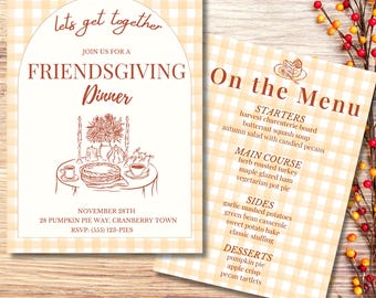 Friendsgiving Invitation & Menu Template I Editable Canva Invite I Printable Autumn Dinner Party Set