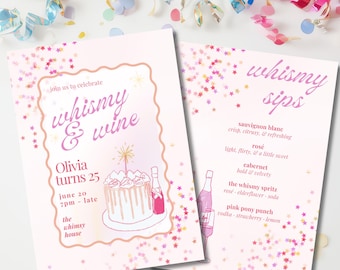 Whimsical Birthday Invitation Template, Editable Canva Invite, Cocktail Menu Bundle