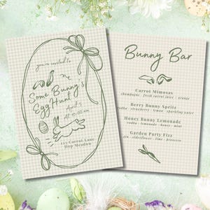 Inbjudan till "Some Bunny Egg Hunt", cocktailmeny, mall för vårfest, redigerbar Canvas-nedladdning