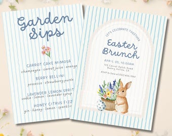 Easter Brunch Invite, Bunny Egg Hunt Invitation, Spring Garden Party Invite, Editable Cocktail Menu