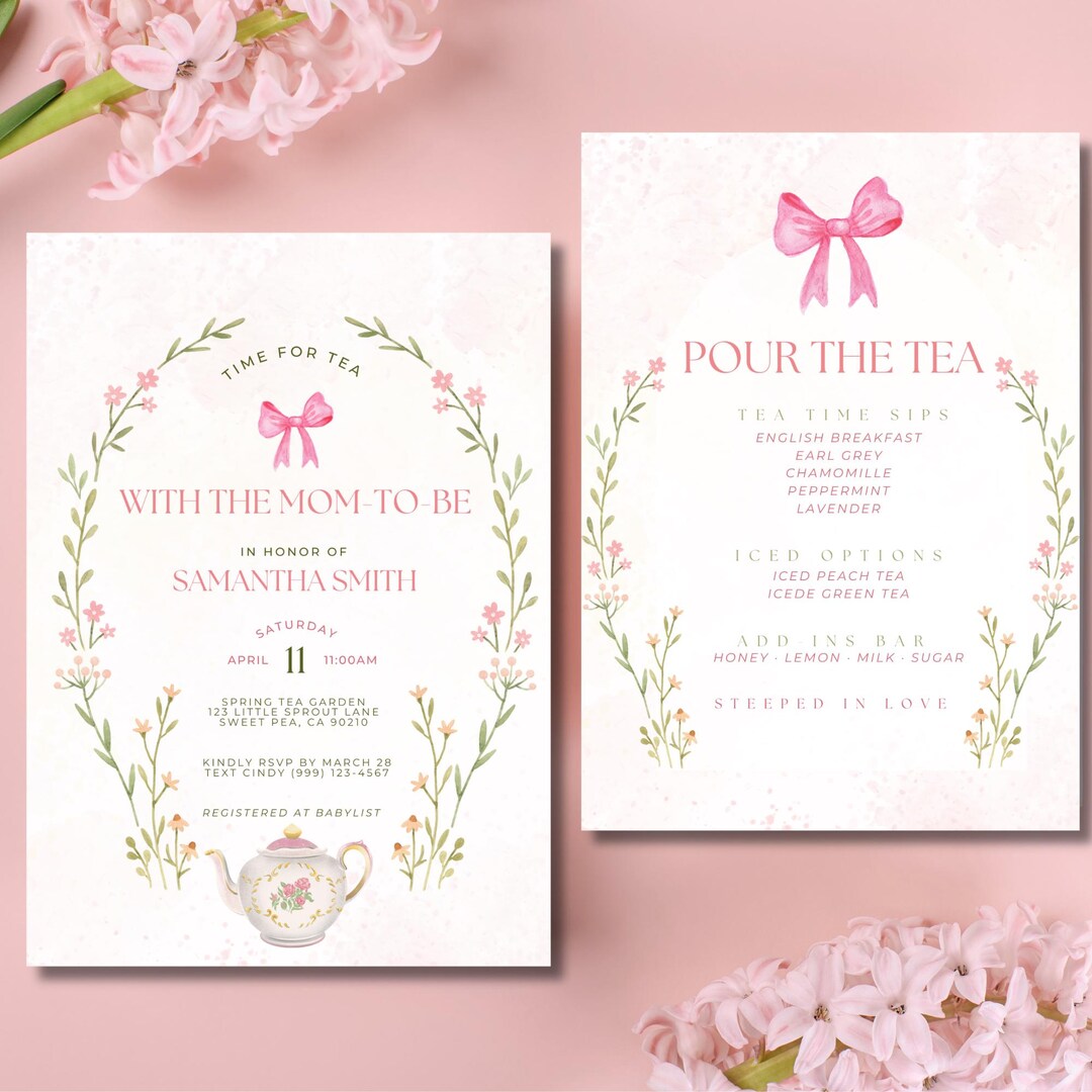 Time Four Tea Invitation Time for Tea With Mom-to-be Invitation & Tea Menu, Tea Party Baby ...