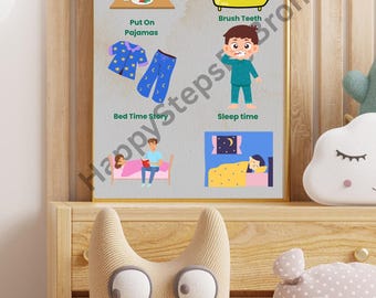 Kids Bedtime Routine Chart | Autism & ADHD Friendly Visuals (Printable)