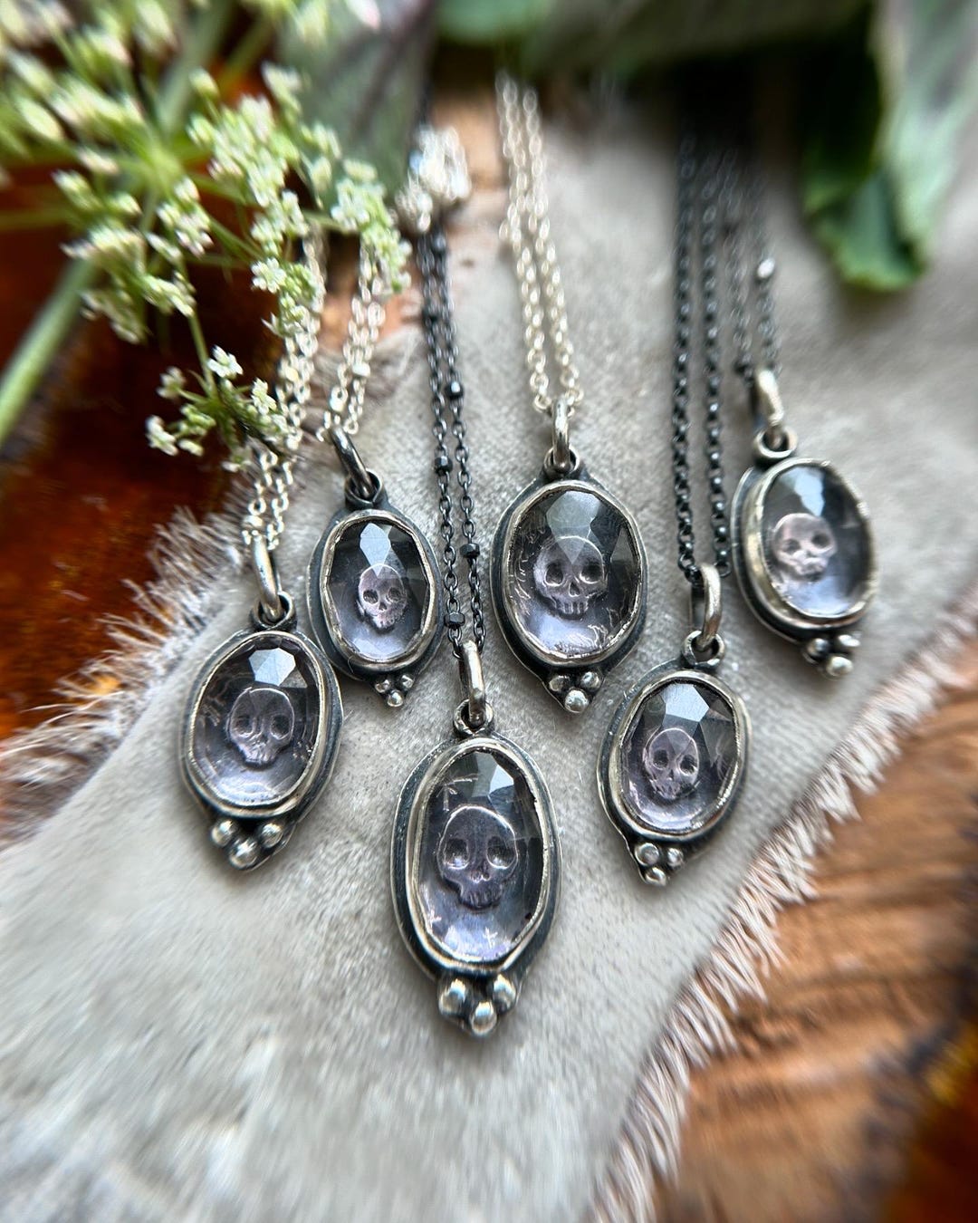 Custom Skull Necklace With Amethyst - Memento Mori Gothic Handmade Sterling Silver Mourning Jewelry Made to Order - Etsy Japan