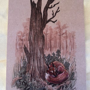 Sleeping Fox Art Print: Woodland Animals & Forget-Me-Nots
