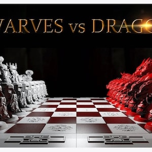 Dragons vs Dwarves Chess Pieces designed by Neil Billings   Free shipping