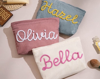 Neceser de pana personalizado, estuche para damas de honor, neceser con nombre en hilo 3D, regalos para damas de honor, recuerdos para despedida de soltera, regalo para ella.