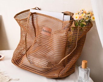 Custom Beach Tote Bag,Personalized Beach Bag,Wedding Favors,Sandproof Nylon Mesh, Vacation Bag, Beach Wedding Gift, Bridesmaid Bag