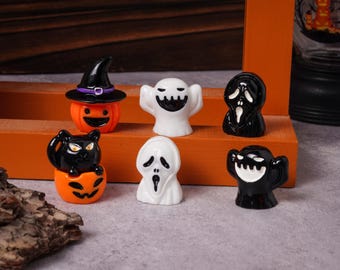 Mini Halloween Ghost Figurines: Pumpkin Cat, Black Hat Desk Decor ,Halloween Ghost Gift, Ghost Figurines for Home or Office