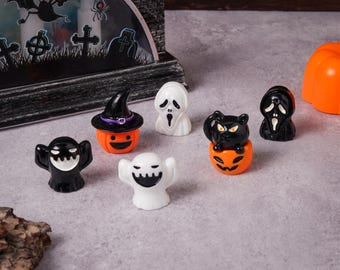 Halloween Mini Pumpkin Ghost Figurine,Mini Ghosts,Cute Desk Decor for Home or Office,Halloween Ghost Gift, Pumpkin Cat, Black Hat Cat Decor