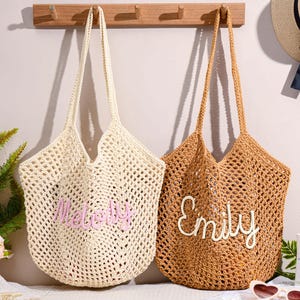 Personalisierte Strand Tragetaschen, häkeln Strandtaschen, Brautjungfer Geschenktaschen, Junggesellinnenabschied Geschenk, Atmungsaktive Reisetasche, Geschenk für Sie