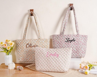 Embroidery Tote Bag,Personalized Cotton Floral Bag,Bridesmaid Tote Bag, Shoulder Bag, Custom Name Tote Bag,Bridesmaid  Gift for Her