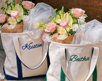 Custom Embroidered Canvas Tote Bag, Personalised Bridesmaid Gift, Beach Handbag, Name Tote Bag, Gift for Her
