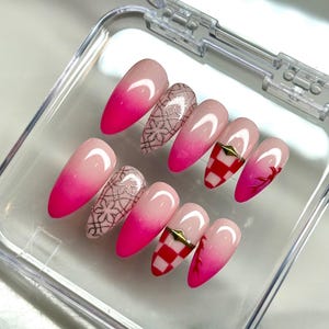 Nezuko Demon Slayer inspired Press On Nail| anime cosplay Nail |