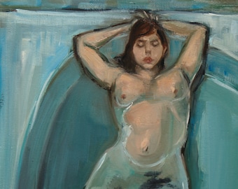 Woman in Bath-Giclee-Fine Art Reproduction Print-Archival-Female Nude-Figure Study-Impressionist-Original Painting-Original Art-Angela Ooghe
