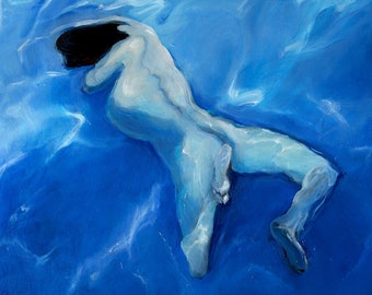 Refracted Swimmer-Giclee-Fine Art Reproduction Print-Archival Print-Nude-Pool Painting-Angela Ooghe